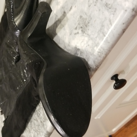 IMPO Stretch black suede & snake print tall platform boots side zip w/ elastic 8 - Picture 4 of 8